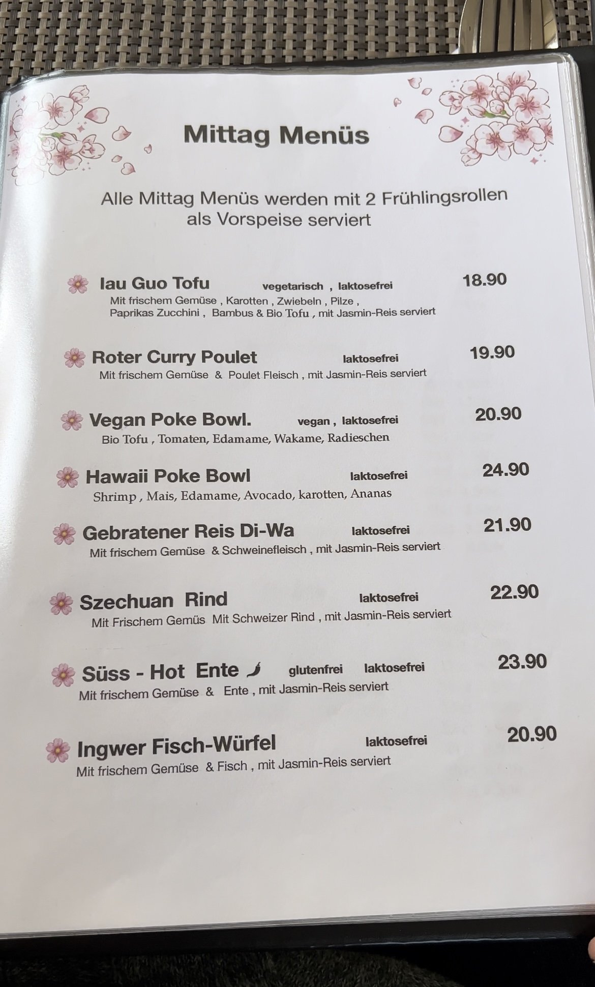 restaurant uster sakura mittagsmenü